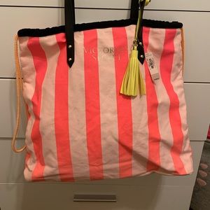 Victoria secret pink and yellow drawstring bag
